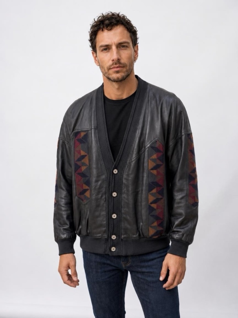 Vtg High-End Designer TORRAS Spain Luxury Leather & Knit Bomber Jacket – Men 54